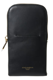 Dolce & Gabbana Black Leather Men Purse Double Belt Strap Bracelet Bag