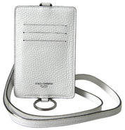 Dolce & Gabbana Elegant White Leather Cardholder Lanyard