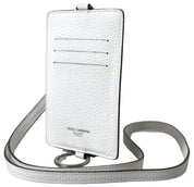 Dolce & Gabbana Elegant White Leather Cardholder Lanyard