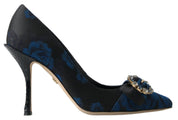 Dolce & Gabbana Blue Floral Ayers Crystal Pumps Shoes