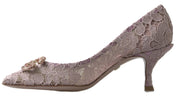 Dolce & Gabbana Pink Floral Lace DG Crystal Pumps Shoes