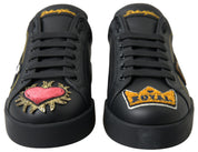 Dolce & Gabbana Elegant Portofino Leather Sneakers - Black Multicolor