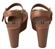 Dolce & Gabbana Brown Leather AMORE Wedges Sandals Shoes