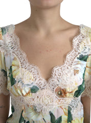 Dolce & Gabbana Multicolor Floral Lace V Neck Blouse