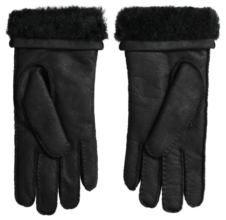 Elegant Black Leather Winter Gloves