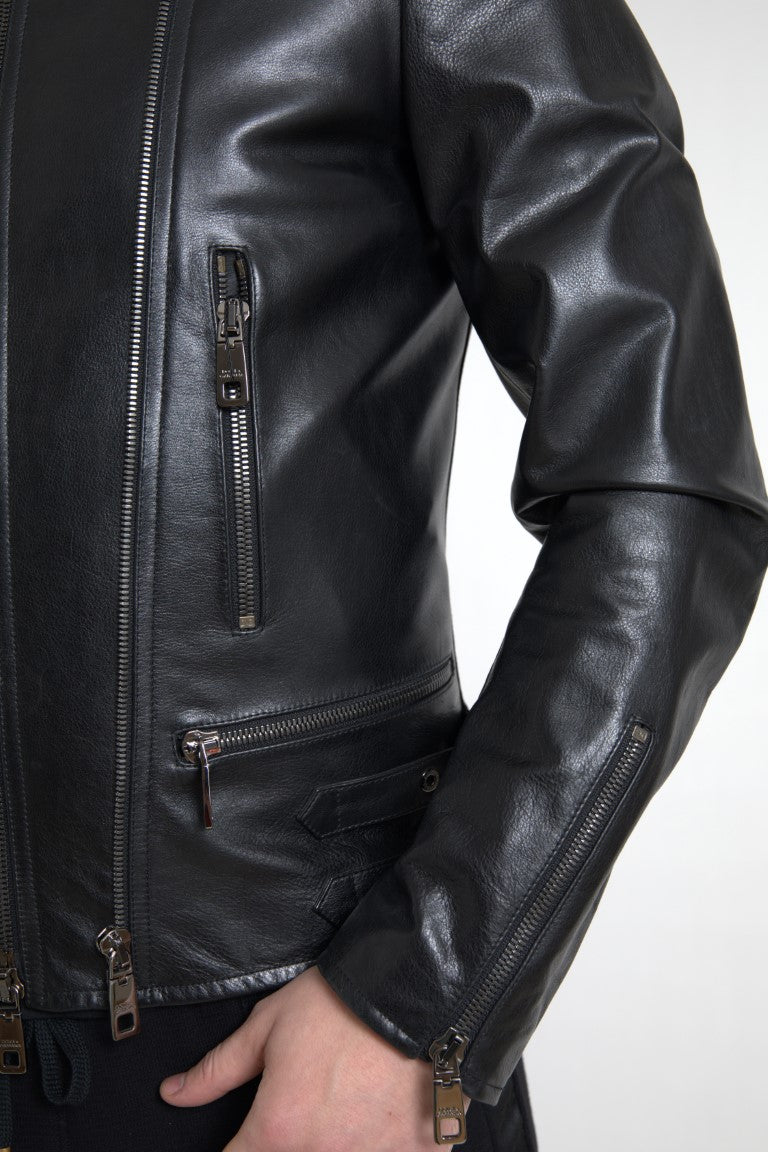 Dolce & Gabbana Sleek Black Leather Biker Jacket