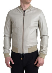 Dolce & Gabbana Cream Leather Bomber Jacket