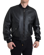 Dolce & Gabbana Elegant Black Leather Bomber Jacket