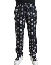 Dolce & Gabbana Elegant Silk Joggers with Religious Print