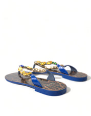 Dolce & Gabbana Blue Crystals Flats Sandals Beachwear Shoes