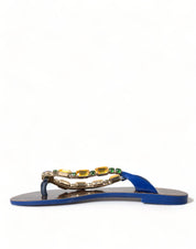 Dolce & Gabbana Blue Crystals Flats Sandals Beachwear Shoes