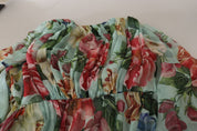 Dolce & Gabbana Multicolor Green Floral Silk Wrap Midi Dress