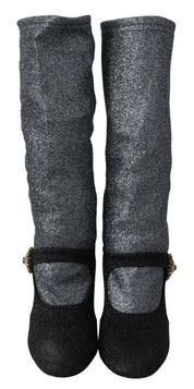 Dolce & Gabbana Black Crystal Mary Janes Booties Shoes