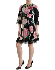Dolce & Gabbana Black Floral Embellished Lace A-line Dress