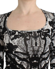 Cavalli Black Printed Sheath Dress