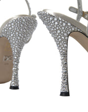 Dolce & Gabbana Silver Crystal Ankle Strap Sandals Shoes