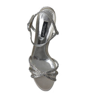 Dolce & Gabbana Silver Crystal Ankle Strap Sandals Shoes