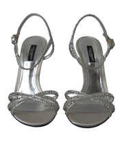 Dolce & Gabbana Silver Crystal Ankle Strap Sandals Shoes