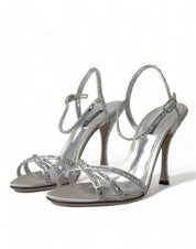 Dolce & Gabbana Silver Crystal Ankle Strap Sandals Shoes