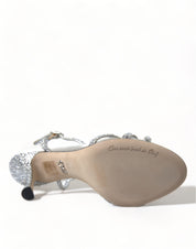 Dolce & Gabbana Silver Crystal Ankle Strap Sandals Shoes