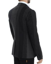 Dolce & Gabbana Elegant Gray Striped Wool Slim Blazer