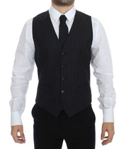 Dolce & Gabbana Chic Black Striped Wool Silk Dress Vest