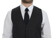 Dolce & Gabbana Elegant Gray Striped Wool Dress Vest