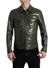 Dolce & Gabbana Emerald Elegance Leather Biker Jacket