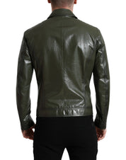 Dolce & Gabbana Emerald Elegance Leather Biker Jacket