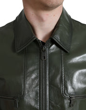 Dolce & Gabbana Emerald Elegance Leather Biker Jacket