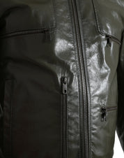 Dolce & Gabbana Emerald Elegance Leather Biker Jacket