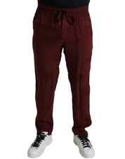 Dolce & Gabbana Elegant Maroon Silk Pajama Pants with Crown Motif