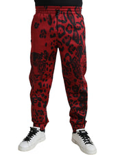 Dolce & Gabbana Elegant Leopard Print Joggers in Red and Black