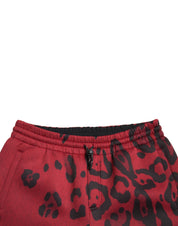 Dolce & Gabbana Elegant Leopard Print Joggers in Red and Black