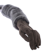 Dolce & Gabbana Gray Mink Fur Lambskin Suede Leather Gloves