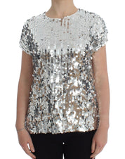 Dolce & Gabbana Silver Sequined Crewneck Blouse T-shirt Top