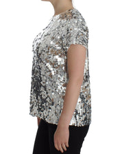 Dolce & Gabbana Silver Sequined Crewneck Blouse T-shirt Top