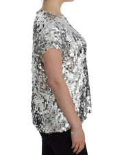 Dolce & Gabbana Silver Sequined Crewneck Blouse T-shirt Top