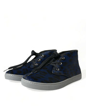 Dolce & Gabbana Chic Blue Leopard Print Mid-Top Sneakers