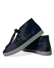 Dolce & Gabbana Chic Blue Leopard Print Mid-Top Sneakers