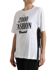 Dolce & Gabbana White Slogan Print Lacing Detailed T-shirt