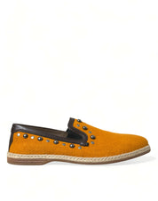 Dolce & Gabbana Exclusive Orange Canvas Loafers with Studs