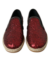 Dolce & Gabbana Red Sequined Leather Loafers