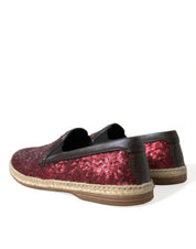 Dolce & Gabbana Red Sequined Leather Loafers