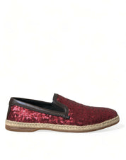 Dolce & Gabbana Red Sequined Leather Loafers