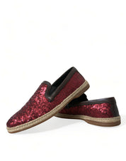 Dolce & Gabbana Red Sequined Leather Loafers