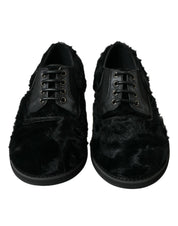 Dolce & Gabbana Elegant Black Fur Derby Dress Shoes for Men