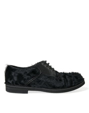 Dolce & Gabbana Elegant Black Fur Derby Dress Shoes for Men