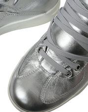 Dolce & Gabbana Silver Leather High-Top Sneakers