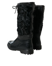 Dolce & Gabbana Sleek Black Shearling Mid Calf Boots